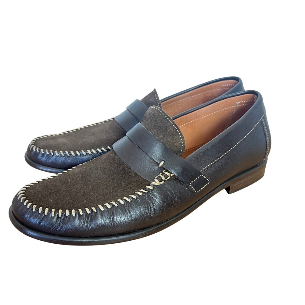 Sandrino Jayson Mens Brown Leather Suede Penny Loafers Made‎ in Spain Size 11 D